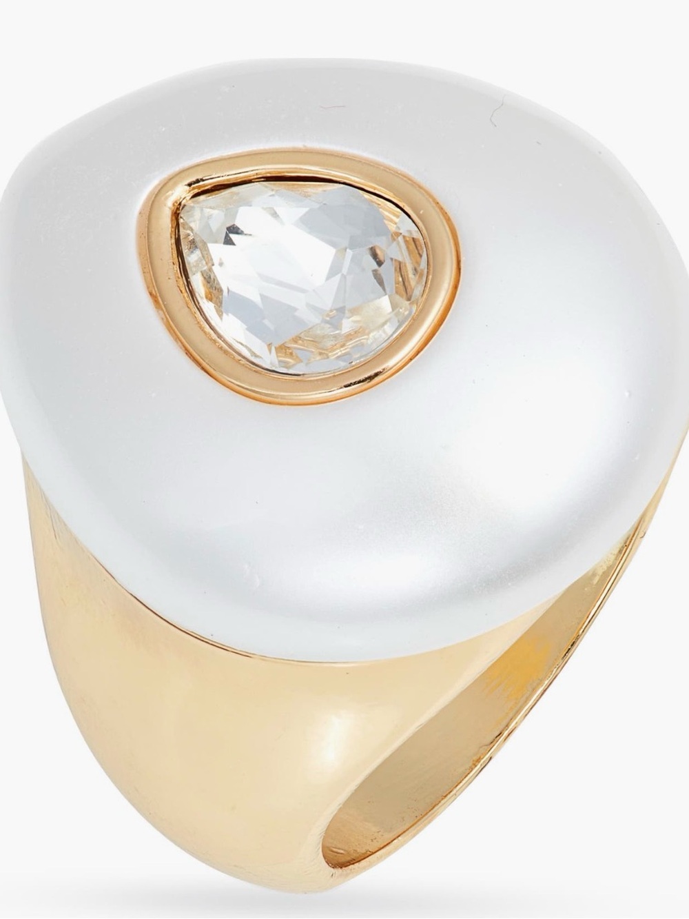 Gold & White Teardrop Pear Crystal Resin Statement Ring